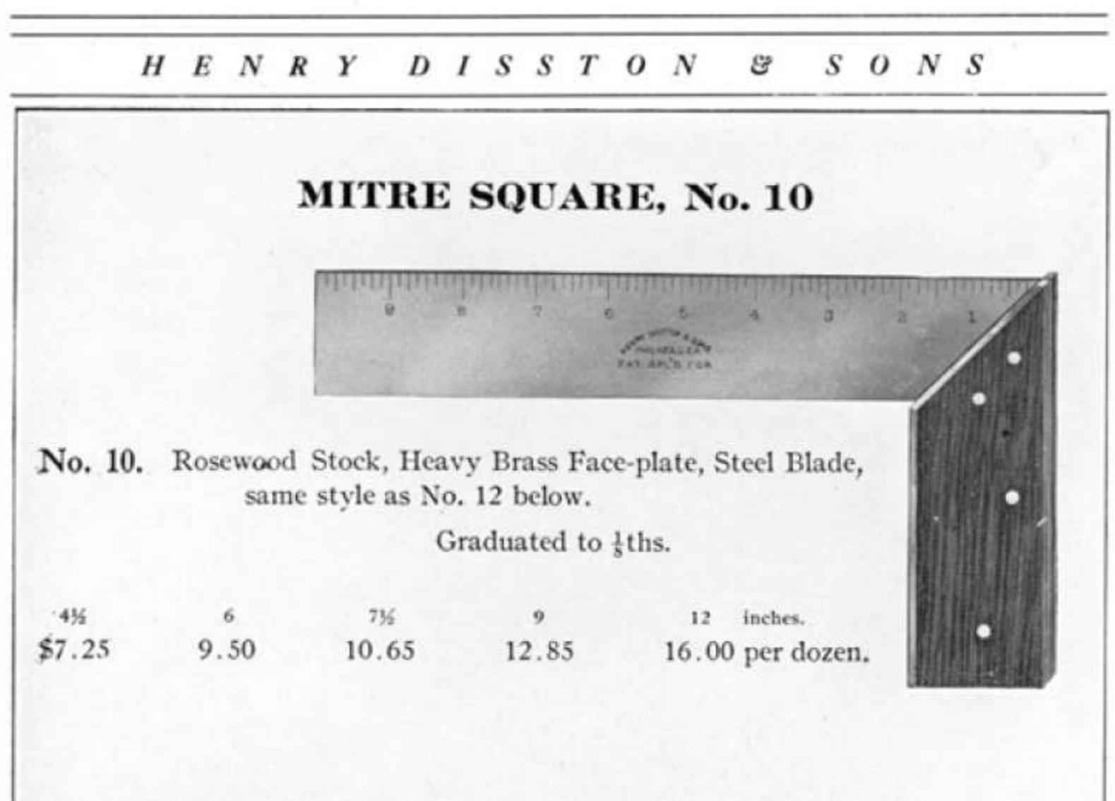 Disston 1911 Catalog entry for No 10 Type 1