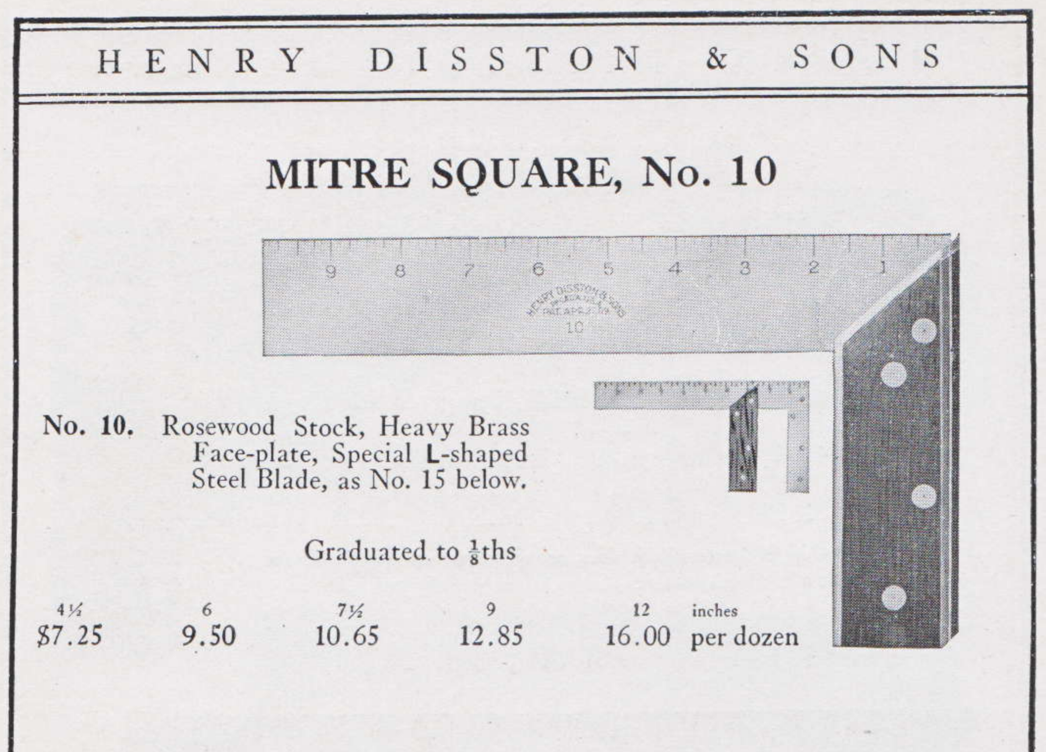 Disston 1918 Catalog entry for No 10 Type 2
